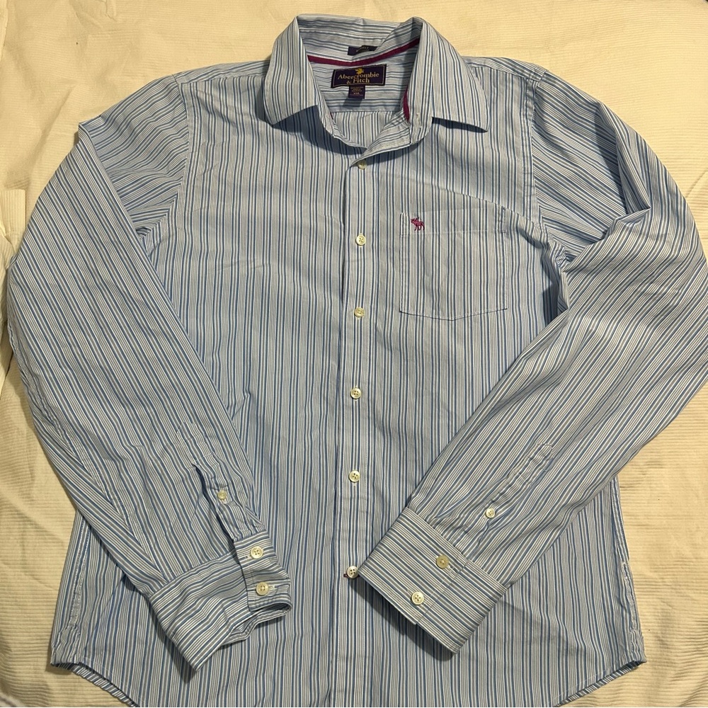 Abercrombie Y2K Men's Blue Striped Shirt